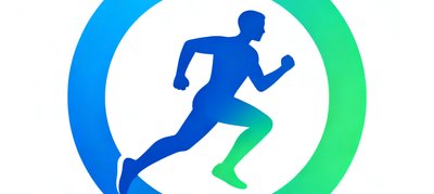 腾讯体育品牌Logo,标识主体为蓝绿渐变圆环环绕的奔跑人物剪影